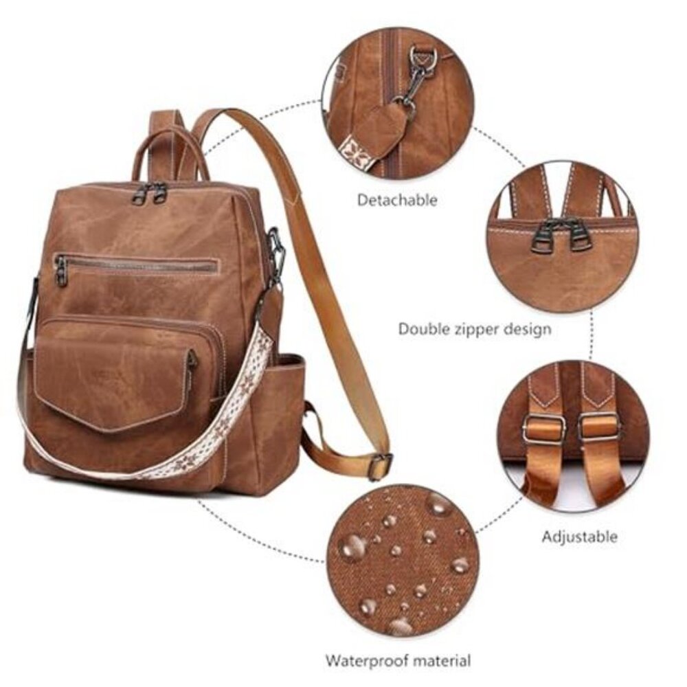 Backpack Purse for Women PU Leather Backpack Ladies Fashion Handbag Designer - Picture 5 of 7